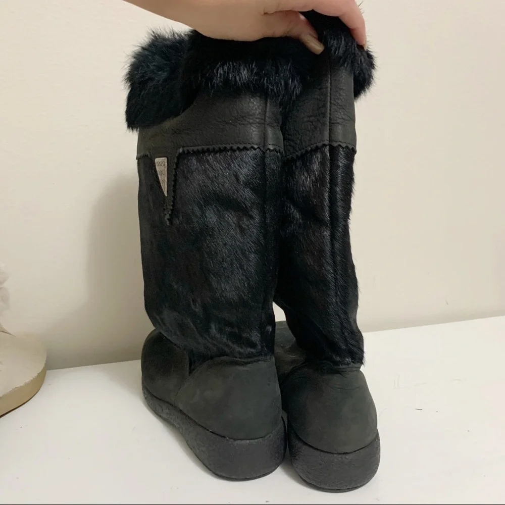 Sorel Black Calf Hair Tall Boots fur 9.5‎ vintage